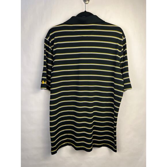 Under Armour HeatGear Golf Polo Black Yellow Stripe Tree Logo Custom Logo Large - Picture 9 of 12